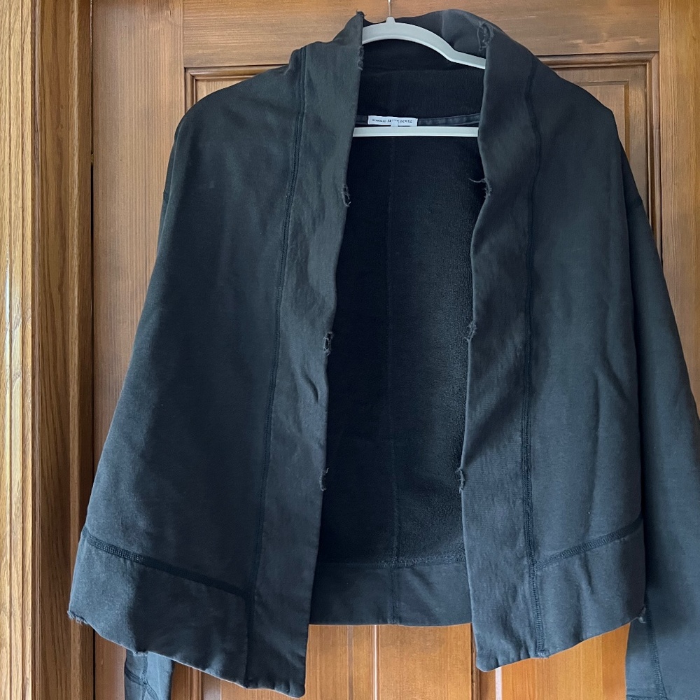 James Perse black terry distressed cropped cardigan